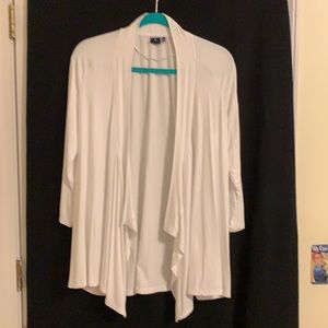 “Kaari Blue” White 3/4-Sleeve Open-Front Waterfall Cardigan